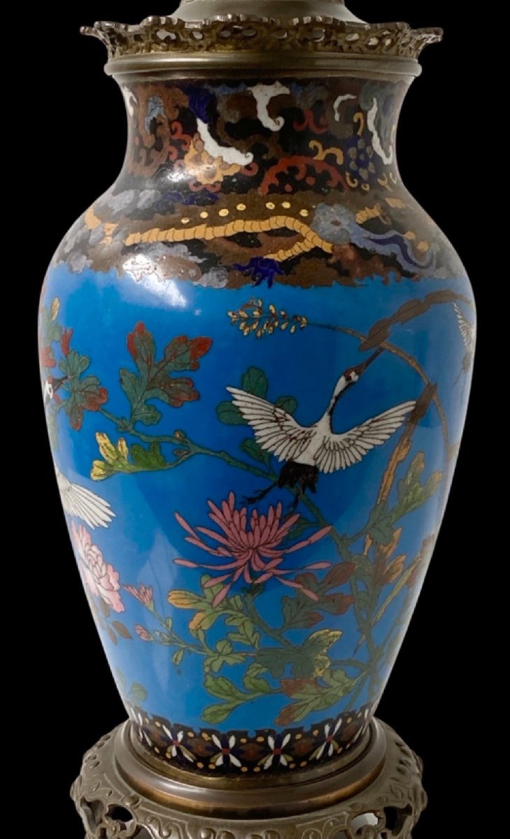 Lampe En Bronze Et Emaux Cloisonnés Du Japon époque Napoléon III-photo-2