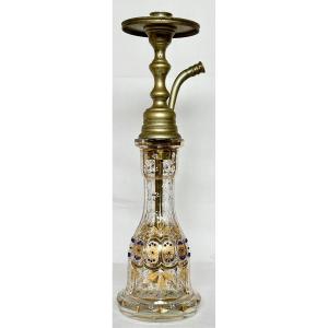 Beau Narguilé Ottoman XIXe Siècle En Cristal De Bohème émaillé Et Doré