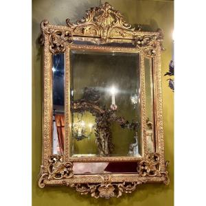 Beautiful Mirror With Glazing Beads In Gilded Wood From The Second Empire Period