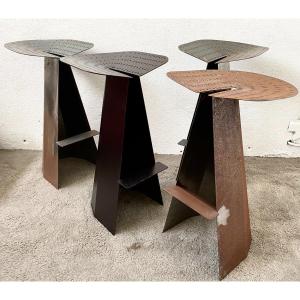 4 Tabourets Hauts En Acier Pièces Uniques Prototypes Design Joelle Rigal 