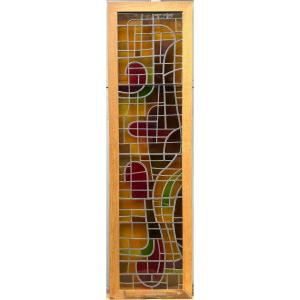 Large Abstract Stained Glass Window Circa 1965 Attributed To Frantz Kinnen