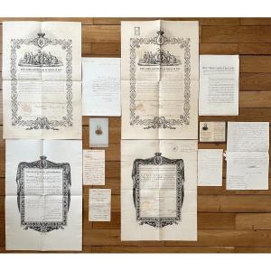 Diplomes Et Documents De Décorations Espagnoles Et Portugaises XIXe Siècle De Mr Emile Giraud