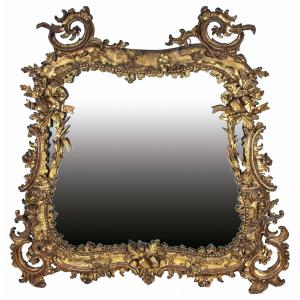 Monumental Miroir Baroque En Bois Et Stuc Doré XIXe Siècle