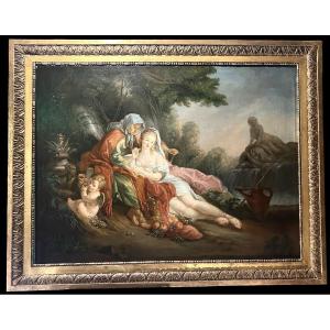 "vertumne And Pomona" Large Oil On Canvas 18th Century In Beautiful Frame Also 18th Century  