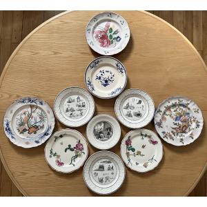 10 19th Century Plates From Gien, St Clément, Tournai, Rouen, Est, Choisy, Sarreguemines