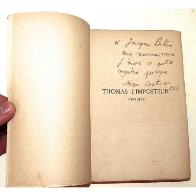 Jean Cocteau - Envoi Autographe à Jacques Patin -  Thomas l'Imposteur - Première édition 1923 