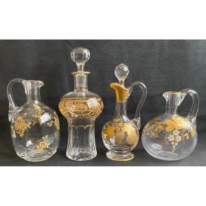 4 Carafes Cristal Baccarat Doré émaillé Fin 19e