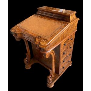 Davenport Desk In Burl Walnut And Lemon Marquetry Nineteenth Time Around 1880