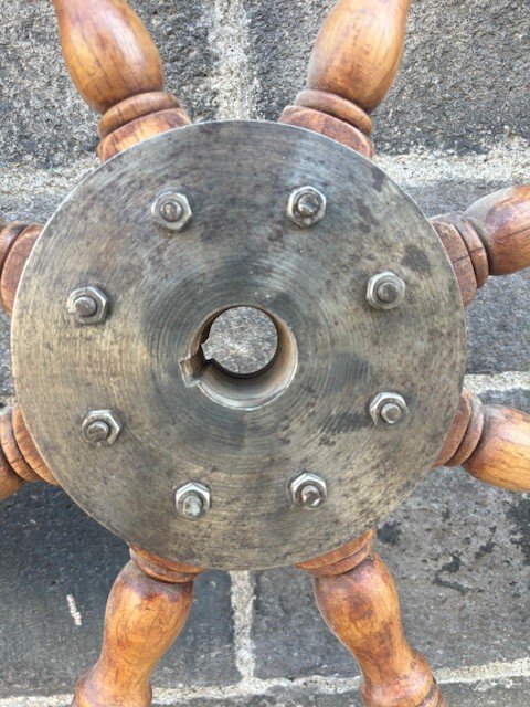 Old Boat Wheel, Rudder Bar, Steering Wheel, Wooden 20th Century-photo-4