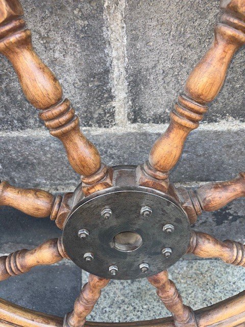 Old Boat Wheel, Rudder Bar, Steering Wheel, Wooden 20th Century-photo-1