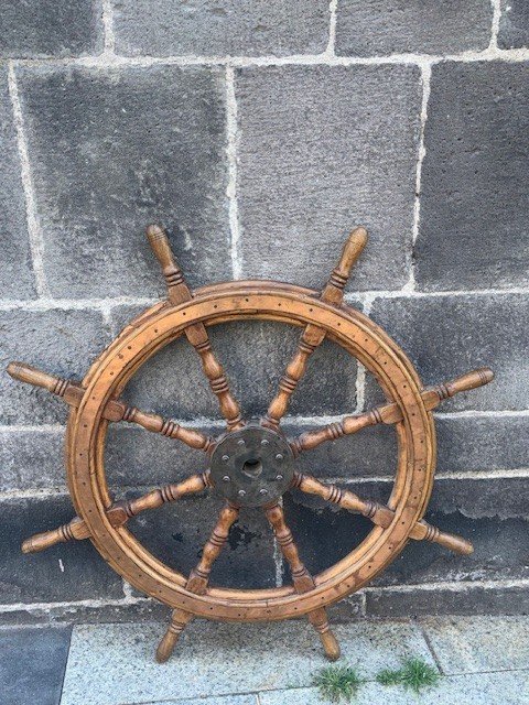 Old Boat Wheel, Rudder Bar, Steering Wheel, Wooden 20th Century-photo-6