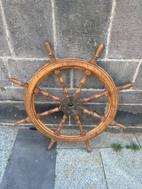 Old Boat Wheel, Rudder Bar, Steering Wheel, Wooden 20th Century