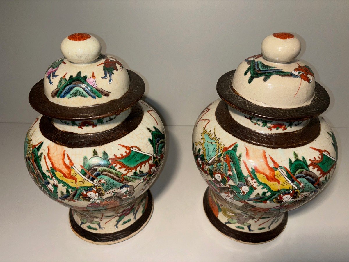 Paire De Vases Chinois Nankin/nanjing Qing Dynastie-photo-2