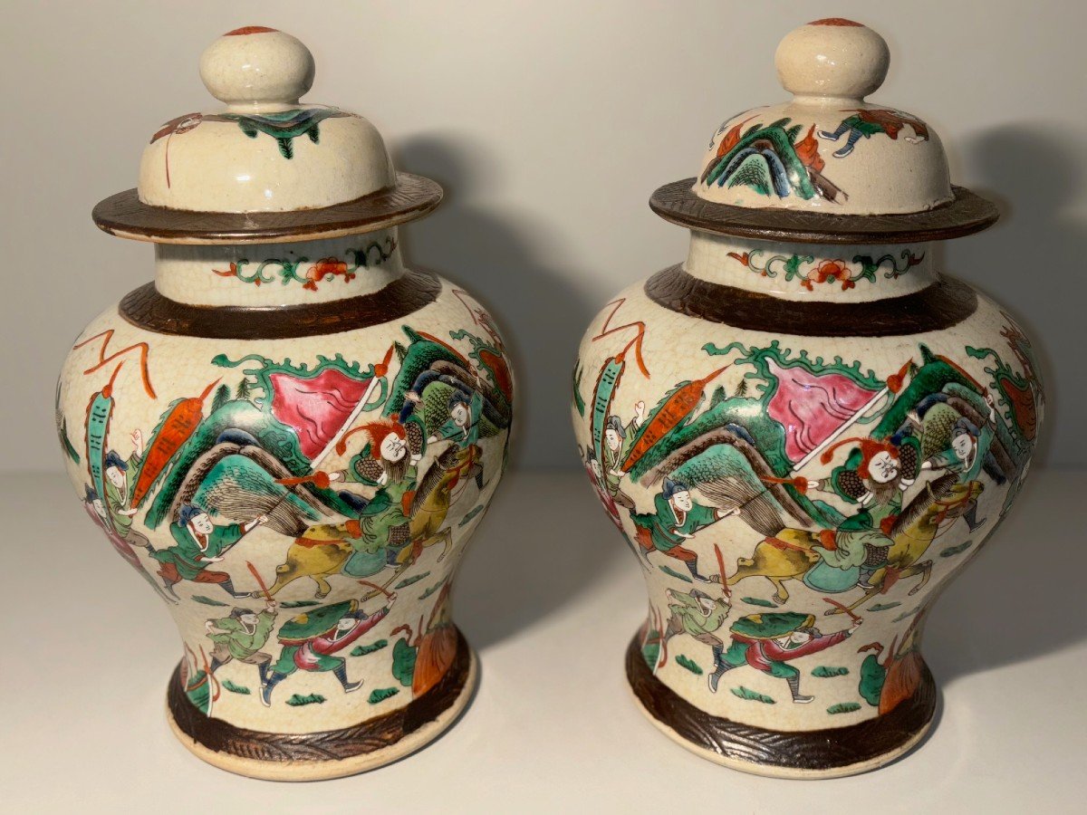 Paire De Vases Chinois Nankin/nanjing Qing Dynastie-photo-3