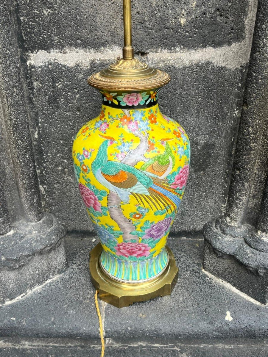 Yellow Vase Mounted In Japanese Porcelain Mounted In Lamp 19th Century-photo-2