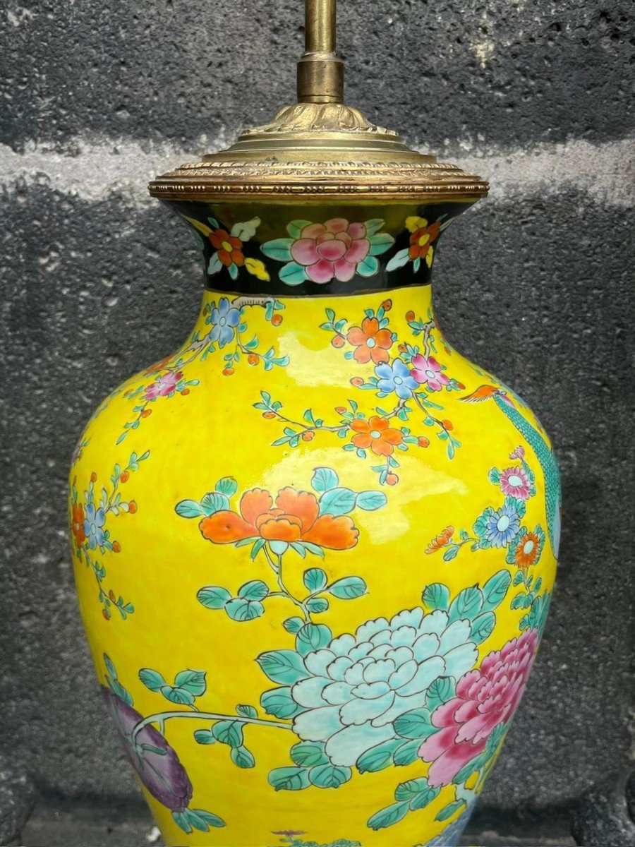 Yellow Vase Mounted In Japanese Porcelain Mounted In Lamp 19th Century-photo-3