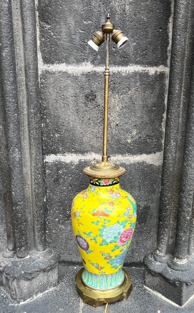 Yellow Vase Mounted In Japanese Porcelain Mounted In Lamp 19th Century-photo-4