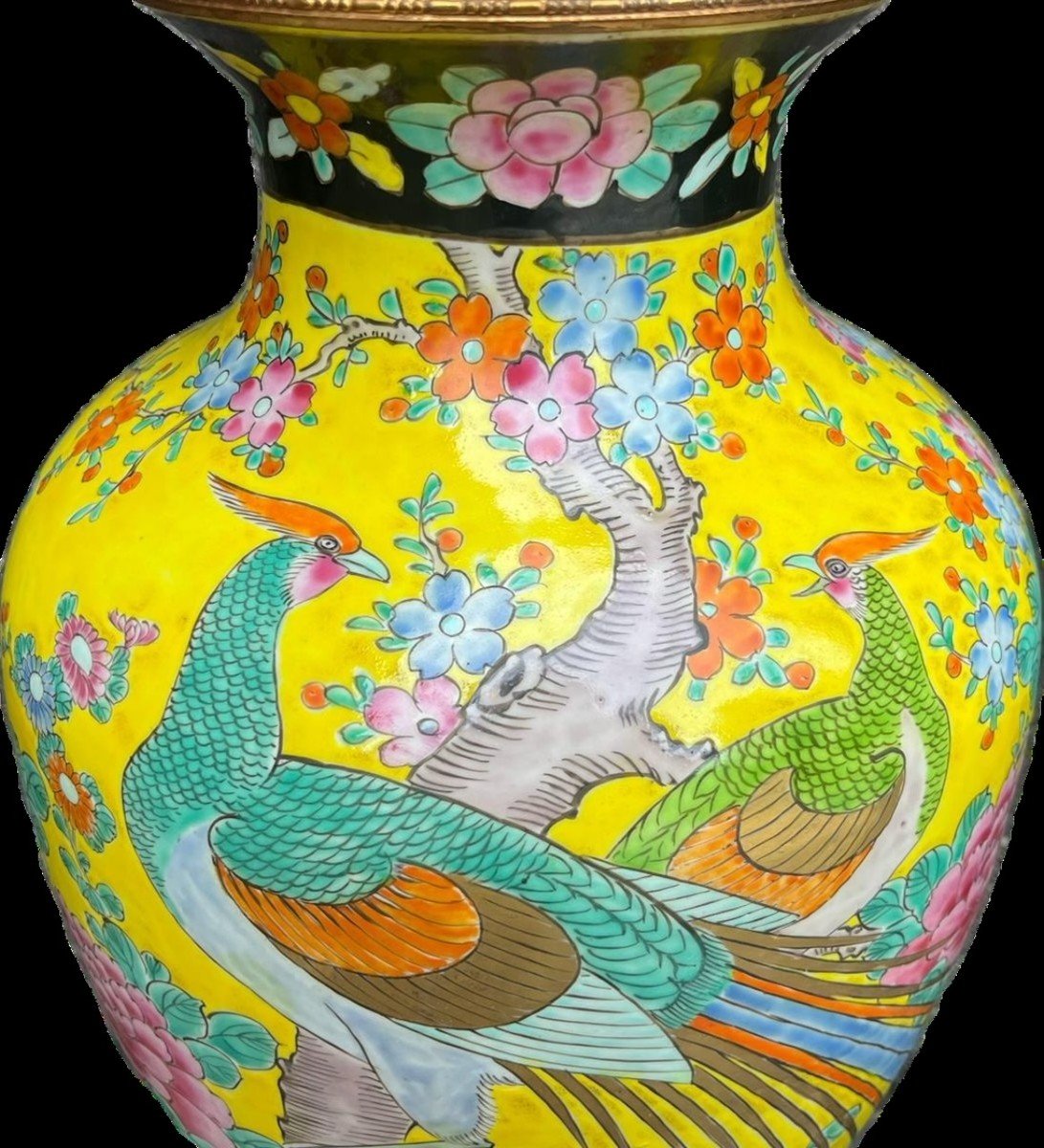 Yellow Vase Mounted In Japanese Porcelain Mounted In Lamp 19th Century-photo-1