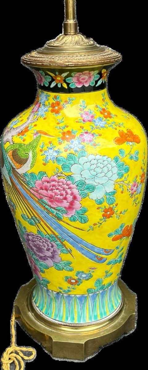 Yellow Vase Mounted In Japanese Porcelain Mounted In Lamp 19th Century-photo-2