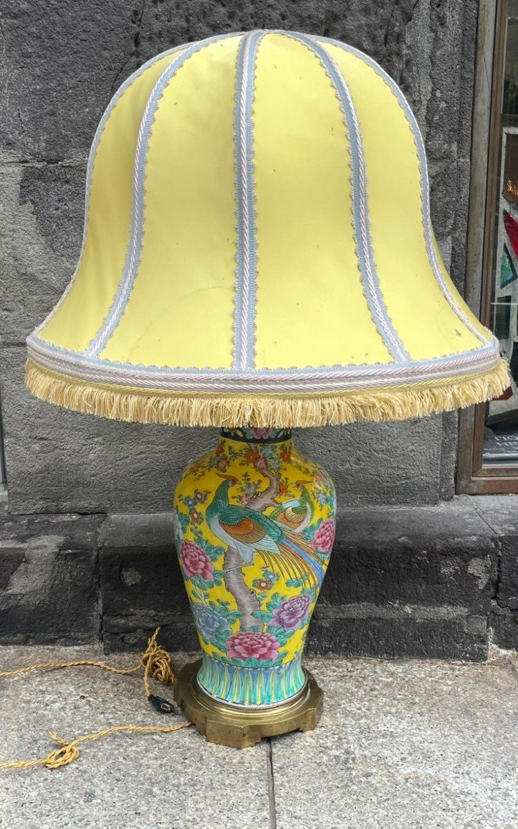 Yellow Vase Mounted In Japanese Porcelain Mounted In Lamp 19th Century-photo-5