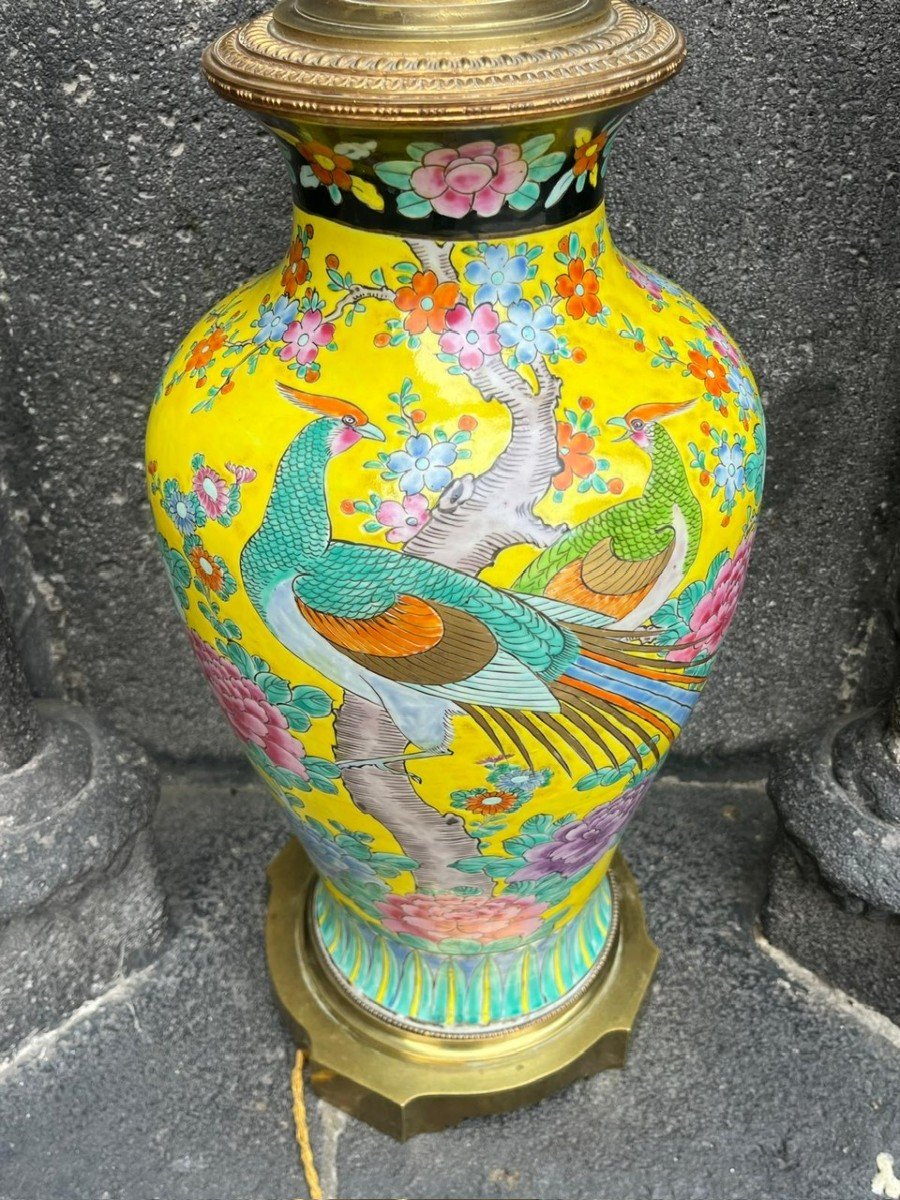 Yellow Vase Mounted In Japanese Porcelain Mounted In Lamp 19th Century