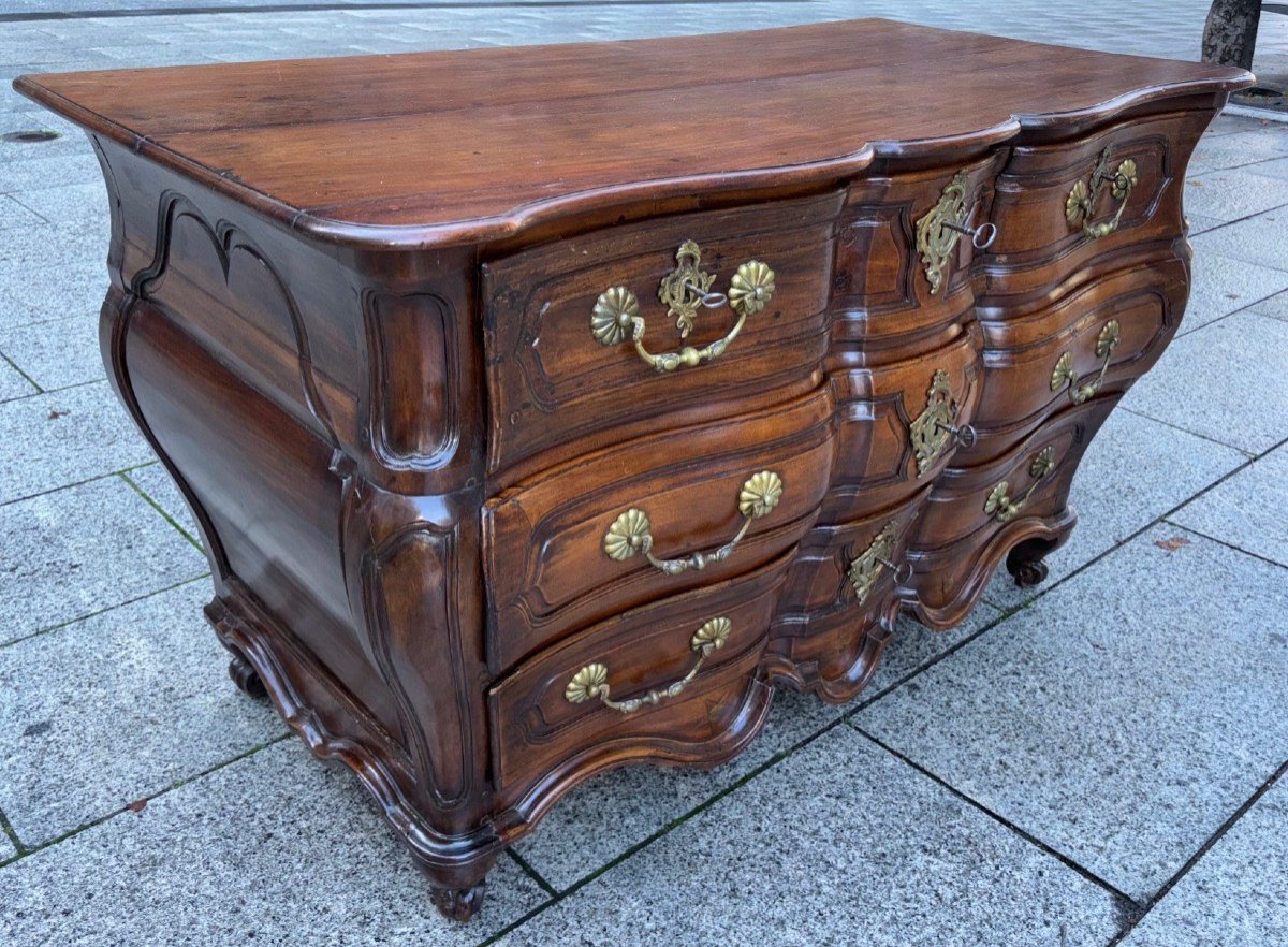 Curved Chest Of Drawers Tombeau Bordelaise Acajou 18th Century-photo-3