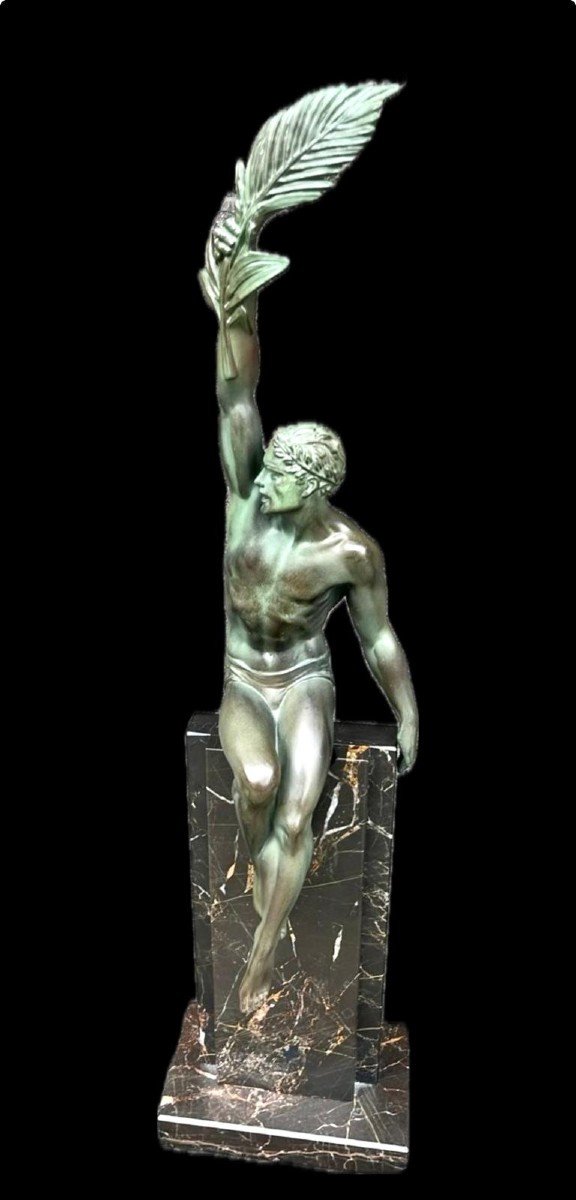 Sculpture Of Athlete With Palm Leaf Signed Pierre Le Faguays, Victoire