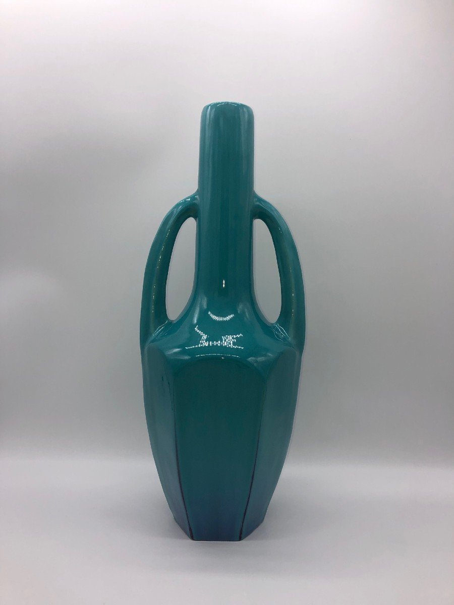 Art-deco Blue Ceramic Vase-photo-3