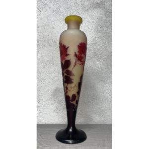 Large Soliflore Vase By Emile Gallé With Wild Rose Decor