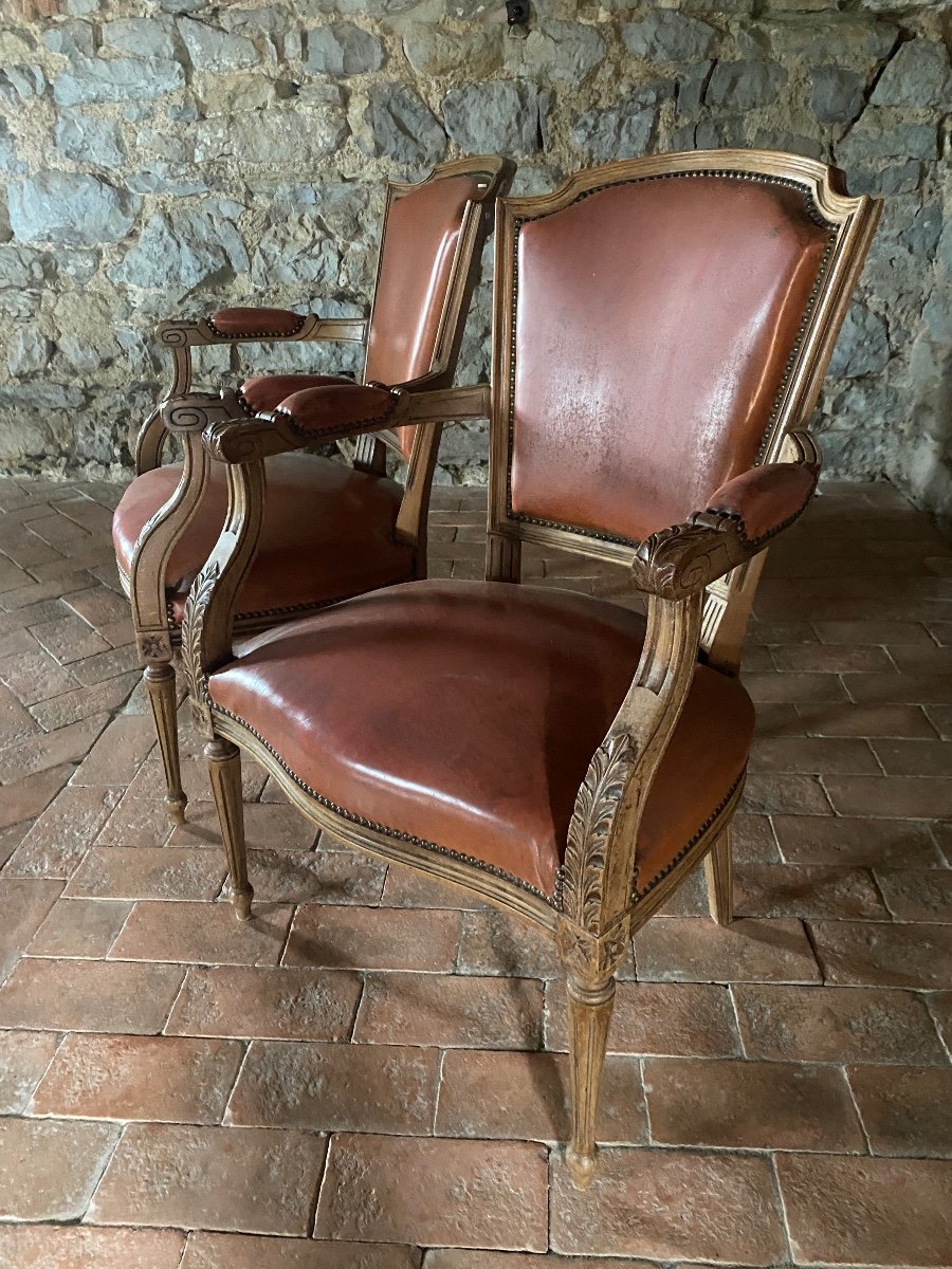 Pair Of Executive Armchairs Late 19th With Orange Skai-photo-4