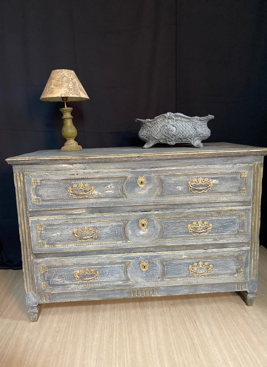 Louis XVI Commode 18th Century Patinated 3 Drawers