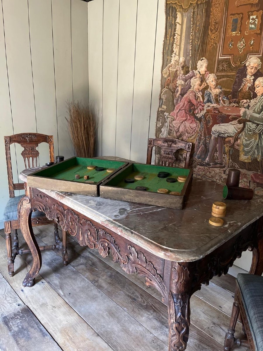 Game Table Dating From The 18th Century Very Nice Sculpture Work -photo-1