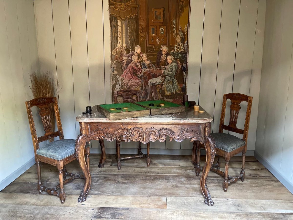Game Table Dating From The 18th Century Very Nice Sculpture Work -photo-4