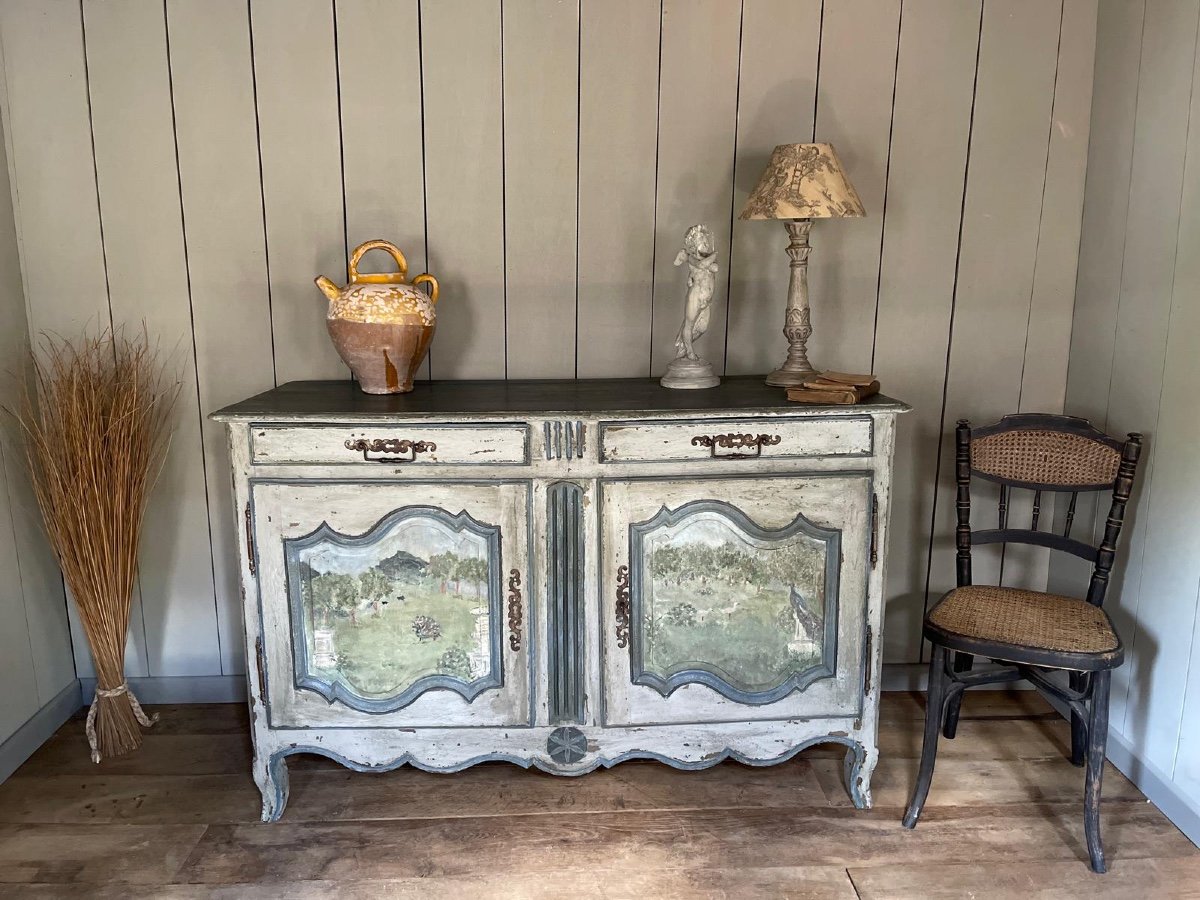 Louis XV Patina Buffet Dating From The 18th Century Magnificent Painting 