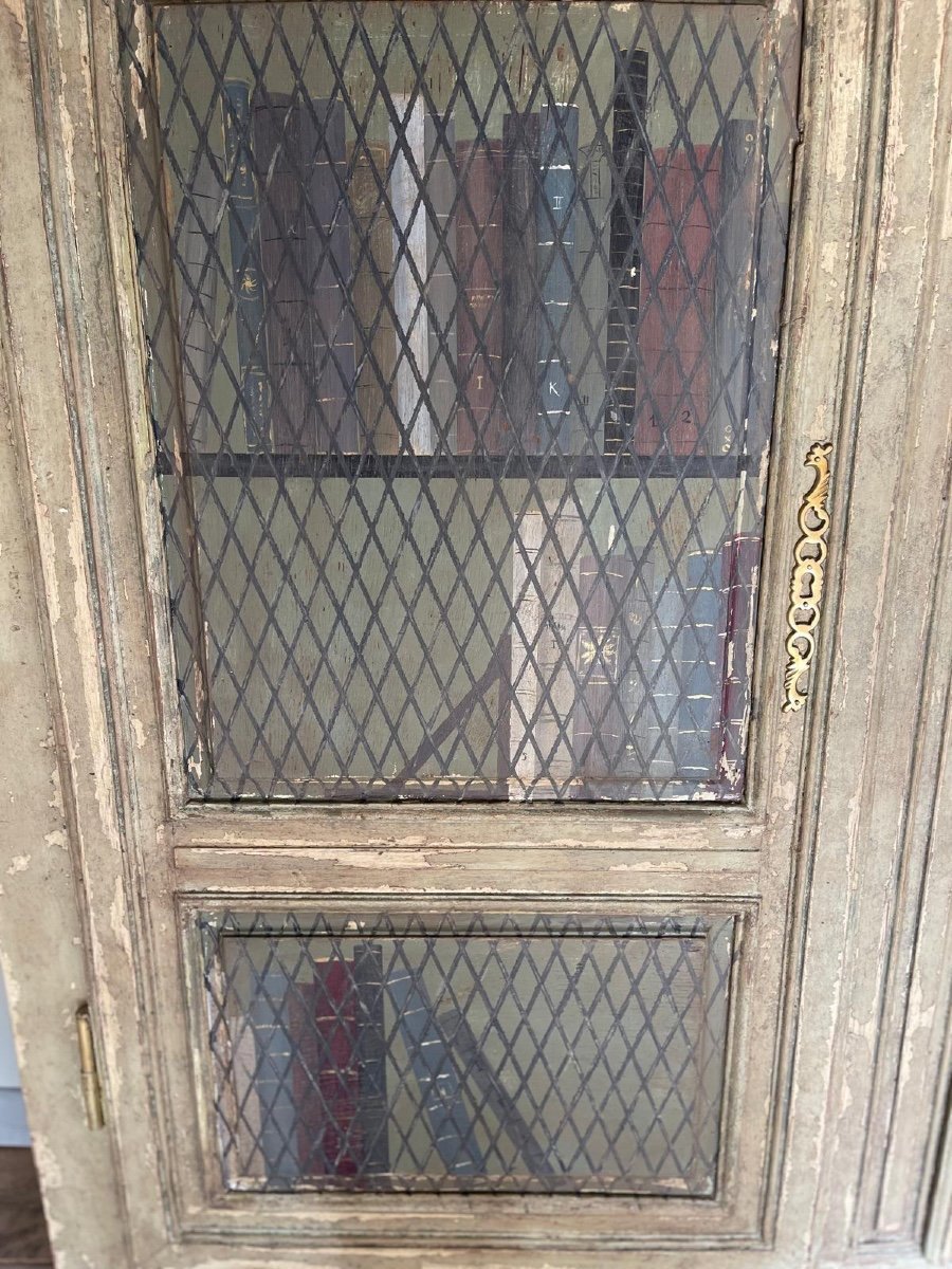 Late 19th Century Patina Wooden Bookcase With Trompe l'Oeil -photo-2