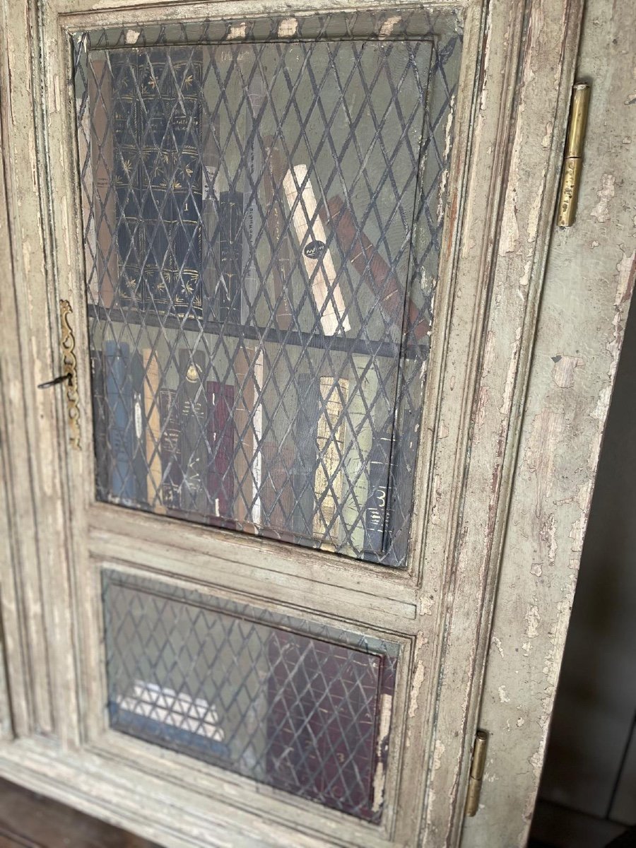 Late 19th Century Patina Wooden Bookcase With Trompe l'Oeil -photo-3