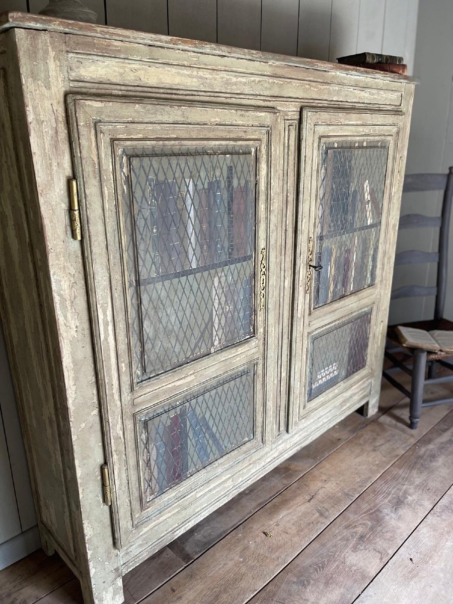 Late 19th Century Patina Wooden Bookcase With Trompe l'Oeil -photo-5