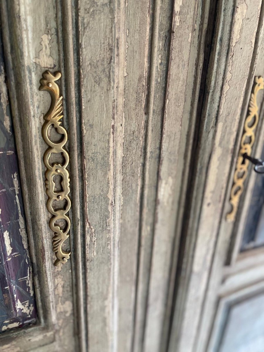 Late 19th Century Patina Wooden Bookcase With Trompe l'Oeil -photo-8