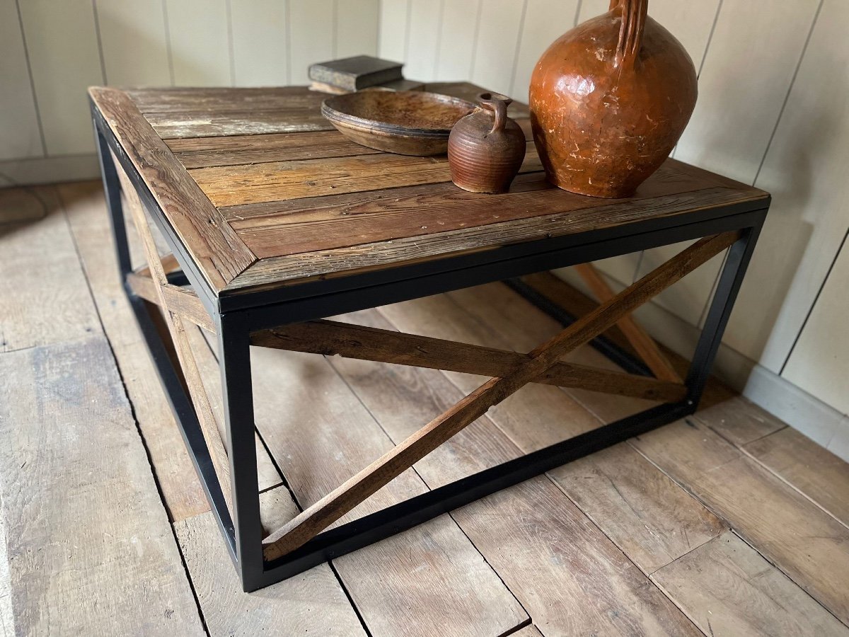 Coffee Table With Old Castle Floor On Metal Frame -photo-2