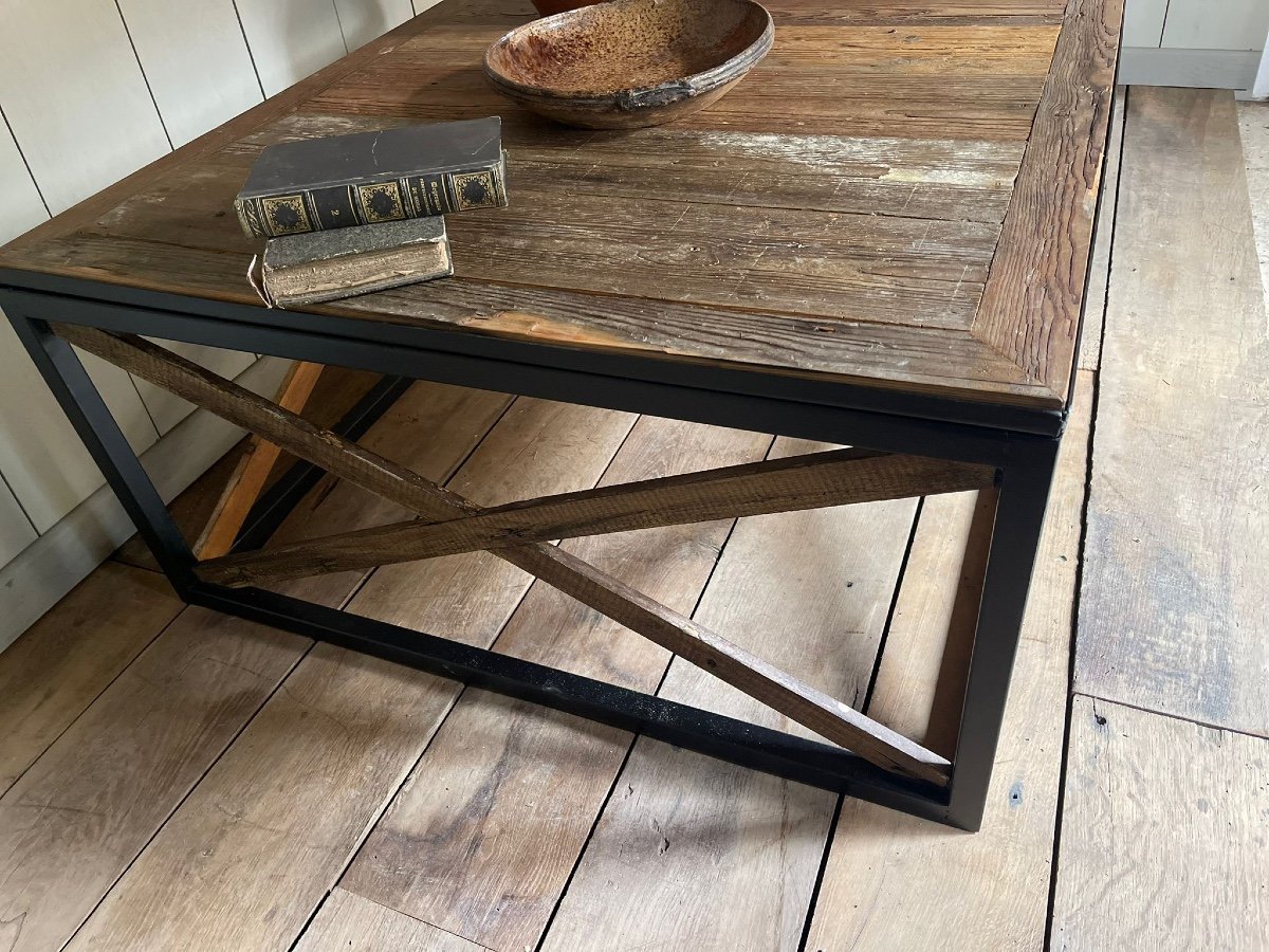 Coffee Table With Old Castle Floor On Metal Frame -photo-3