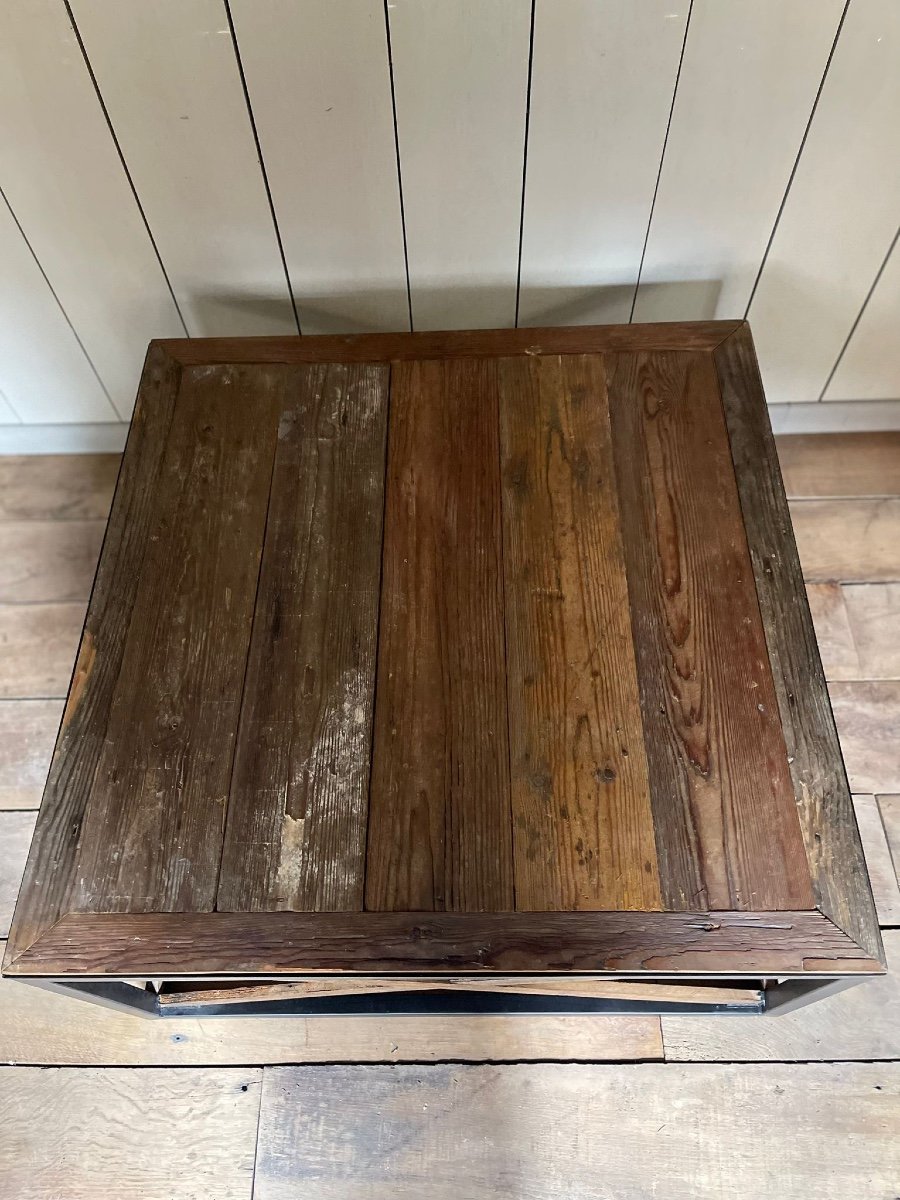 Coffee Table With Old Castle Floor On Metal Frame -photo-4