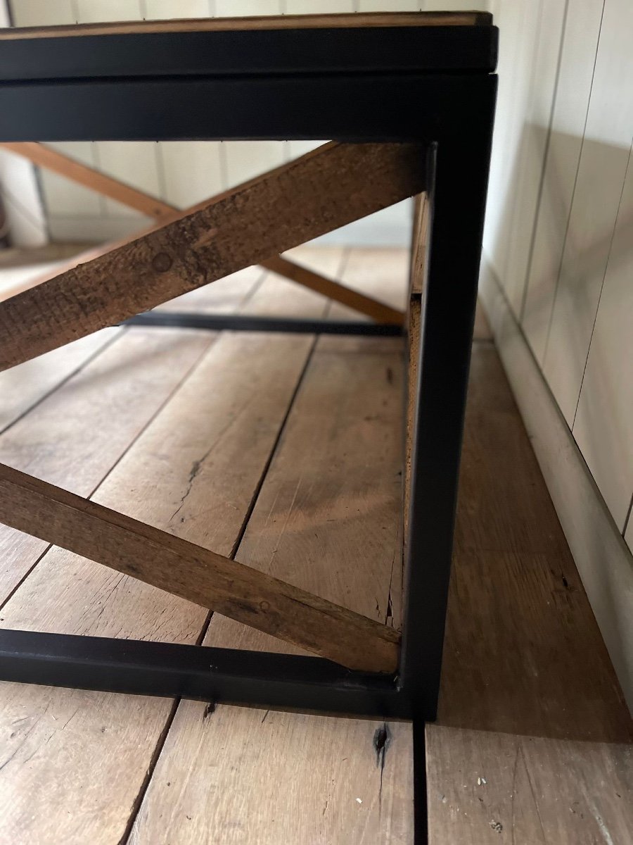 Coffee Table With Old Castle Floor On Metal Frame -photo-5