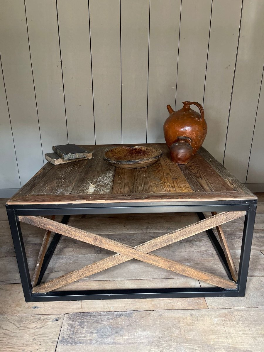 Coffee Table With Old Castle Floor On Metal Frame -photo-7