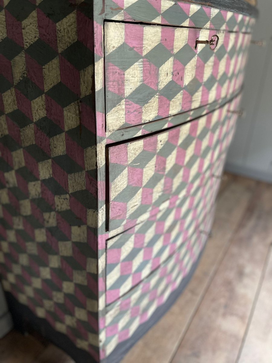 19th Century Chest Of Drawers With Cubic Motifs And A Rounded Front -photo-4