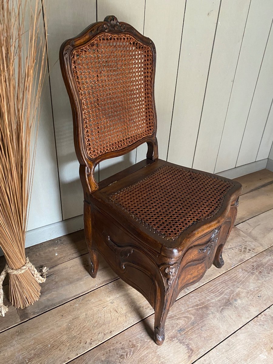 18th Century Louis XV Commode Chair In Walnut -photo-4