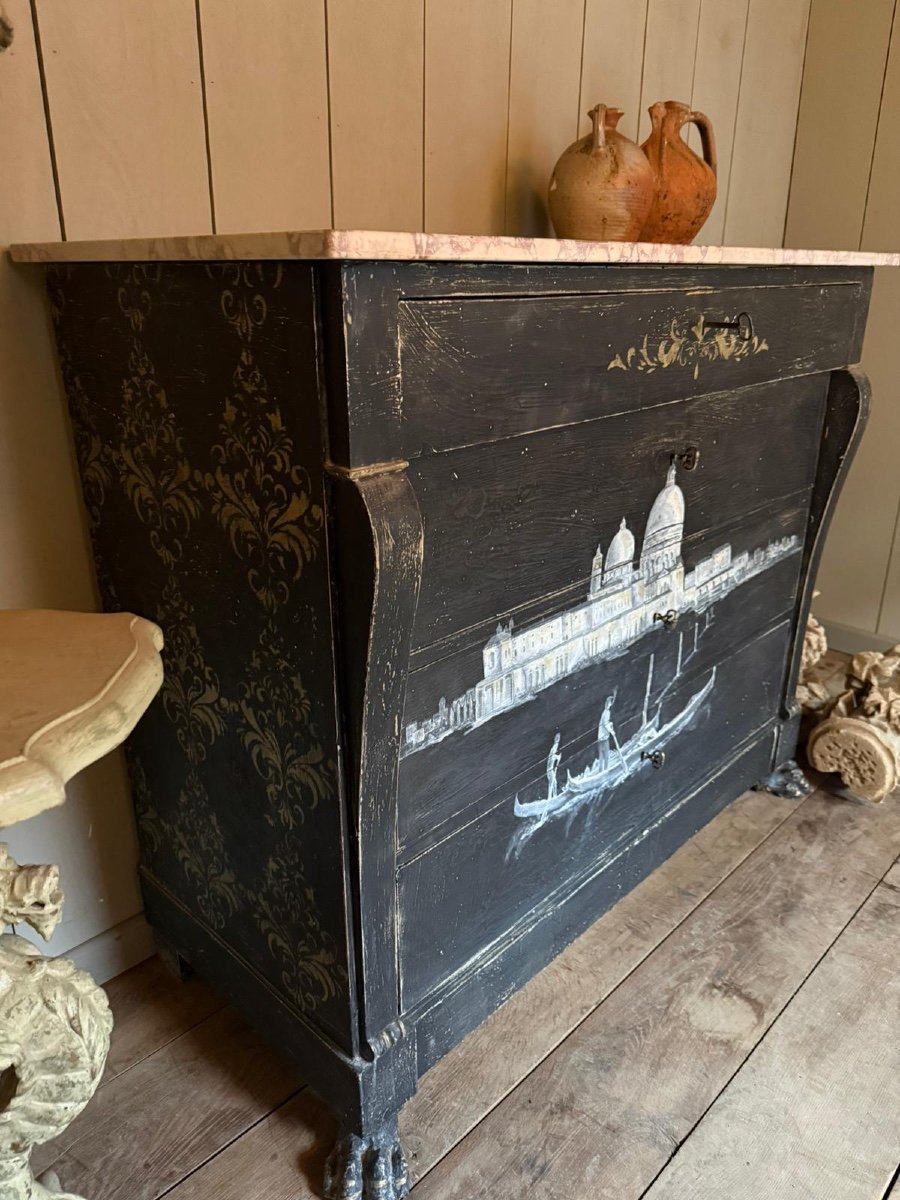 19th Century Italian Chest Of Drawers Refinished With Marble-photo-2