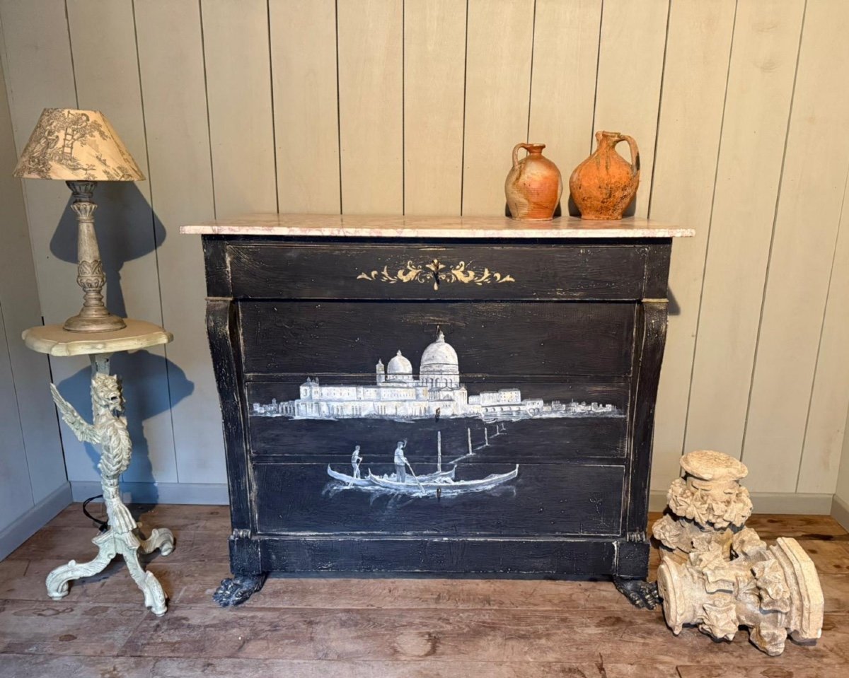 19th Century Italian Chest Of Drawers Refinished With Marble