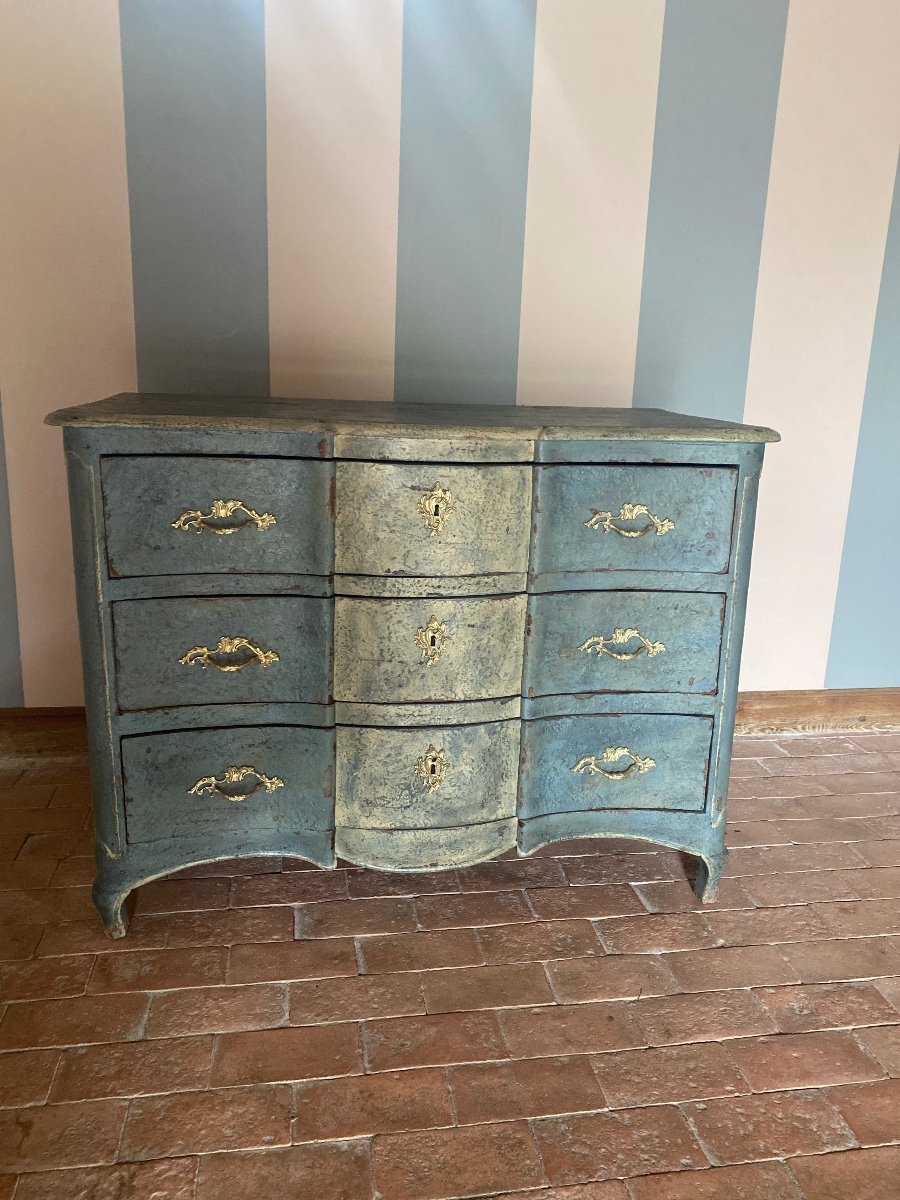 Louis XV Curved Chest Of Drawers Dating From The 18th Century Patina -photo-7