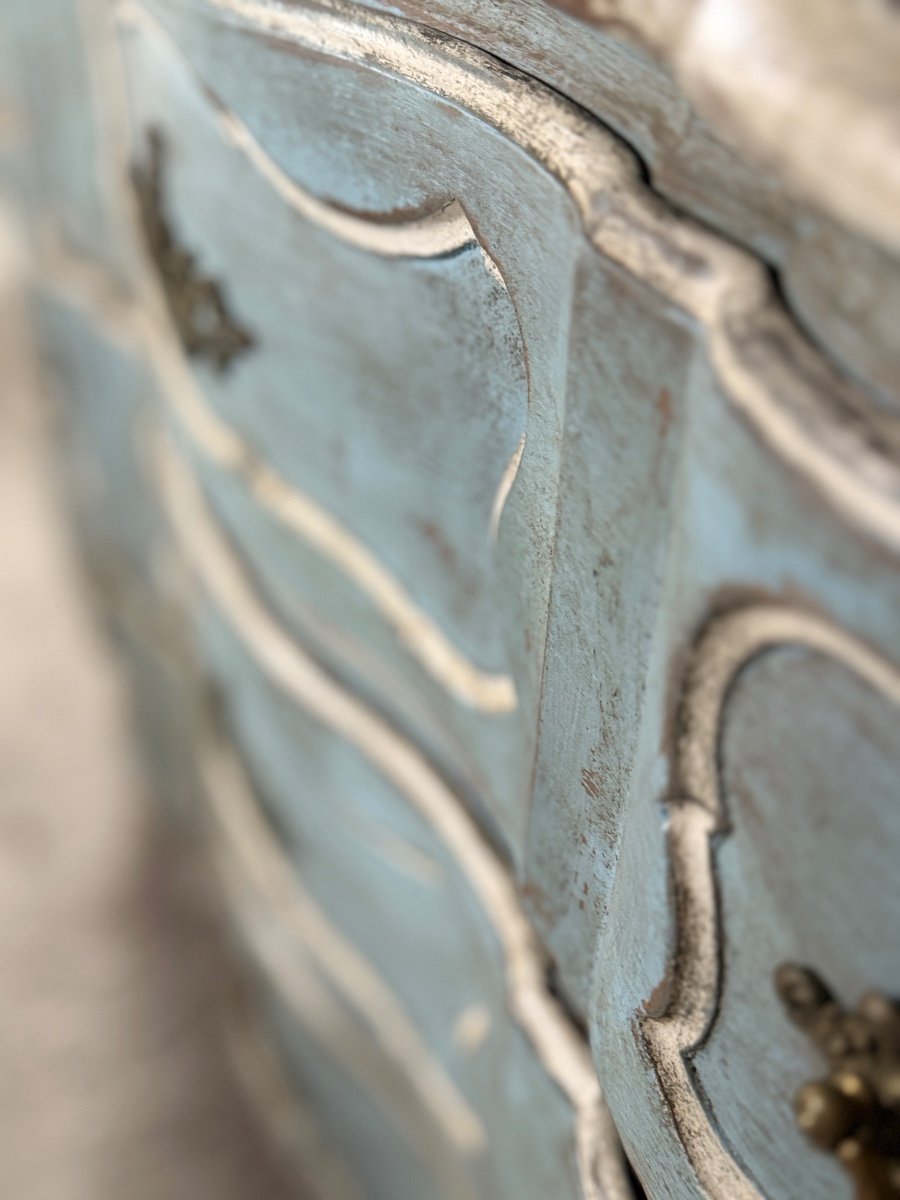 Louis XV Curved Chest Of Drawers Dating From The 18th Century Polychrome -photo-3