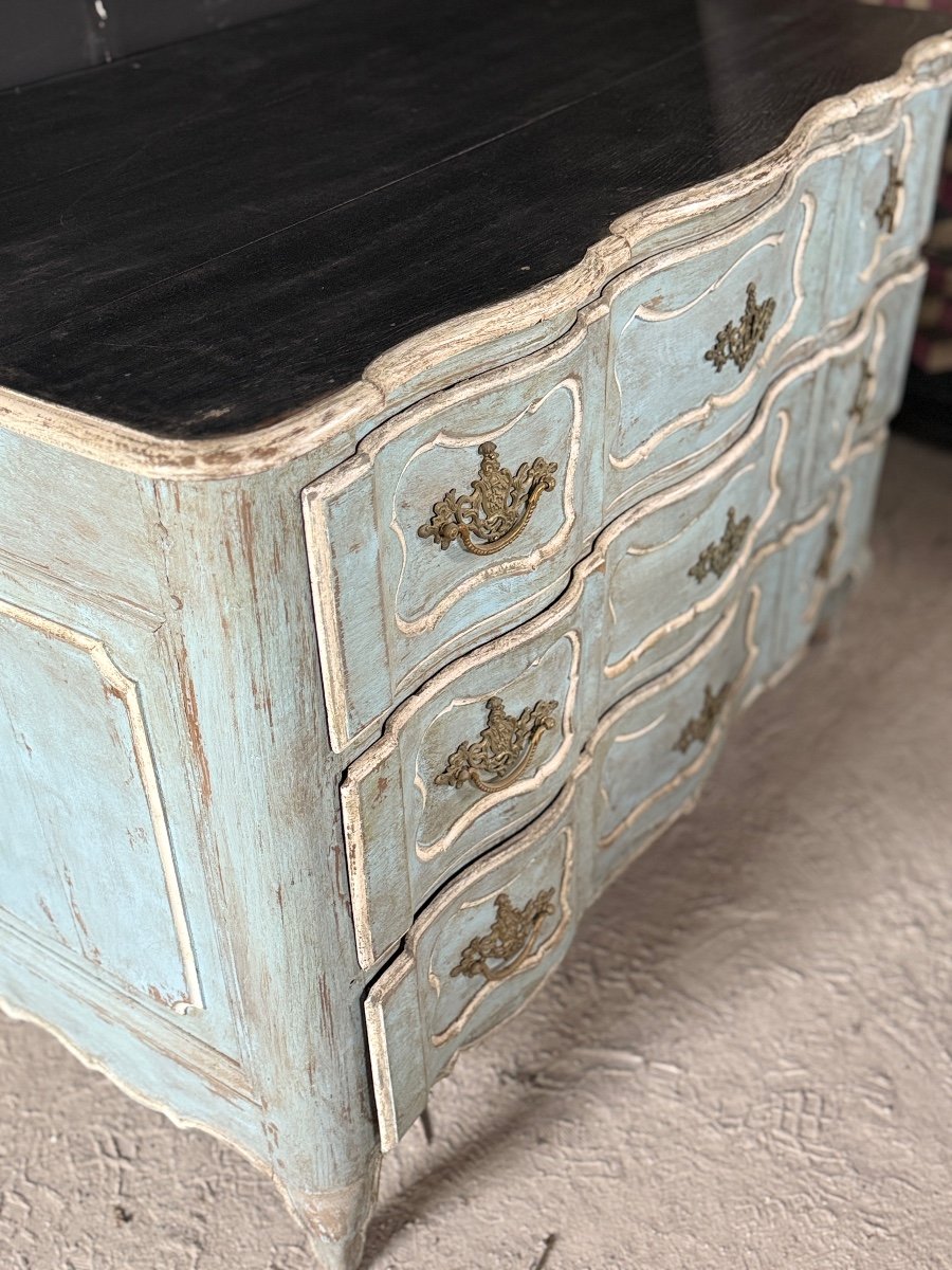 Louis XV Curved Chest Of Drawers Dating From The 18th Century Polychrome -photo-2